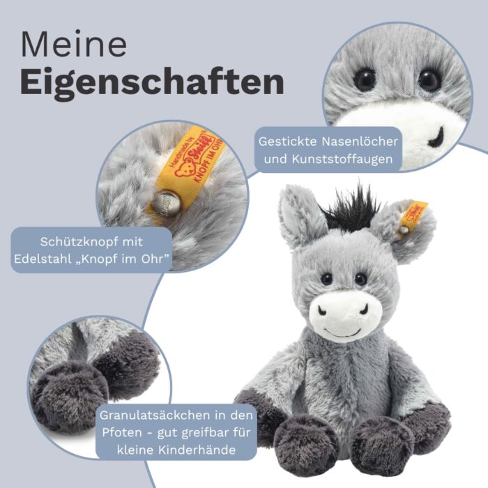 Steiff Kuscheltier Dinkie Esel, Süßes Stofftier mit Kunststoffaugen, Kinder, Jungen & Mädchen, Friends, Plüschtier 2 – Bild 4