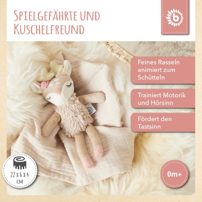Bieco Kuscheltier Reh Ella mit Rassel | Baby Kuscheltier ab 0 Monate Stofftier Baby Plüschtier Re – Bild 7
