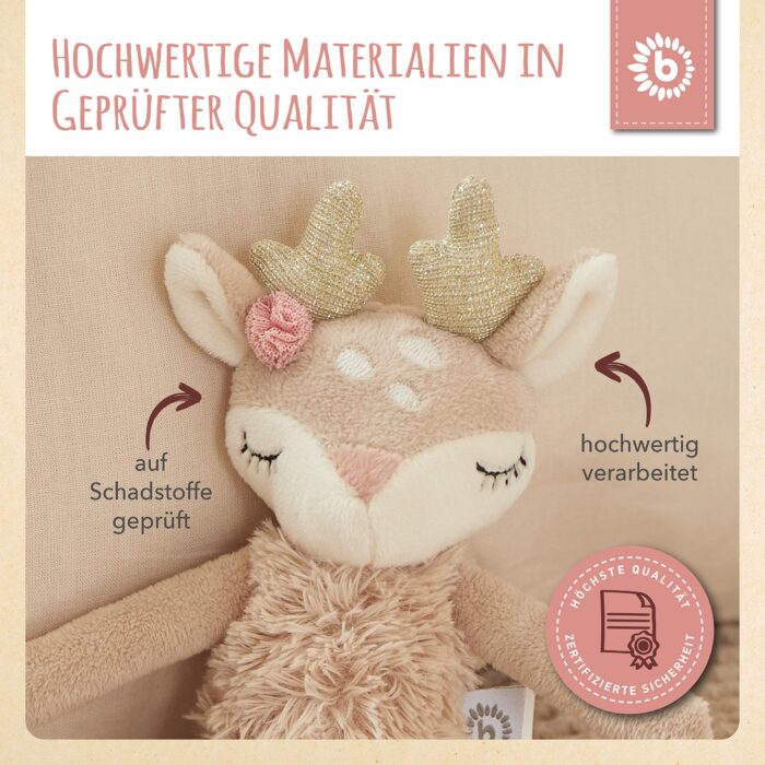 Bieco Kuscheltier Reh Ella mit Rassel | Baby Kuscheltier ab 0 Monate Stofftier Baby Plüschtier Re – Bild 4